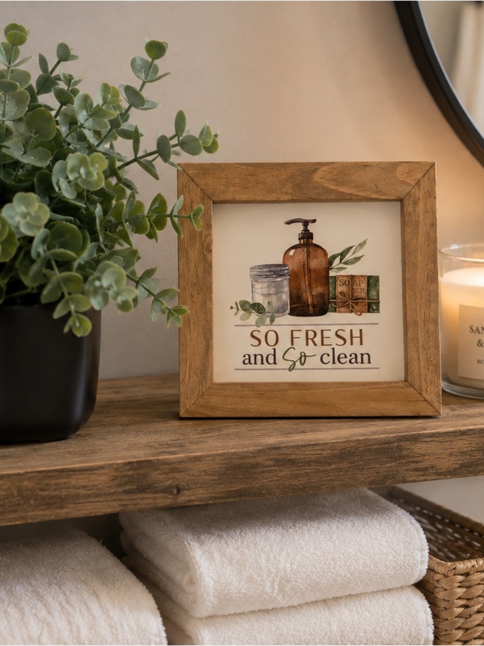 So Fresh and So Clean Rustic Wood-Framed Vanity Art - Brown